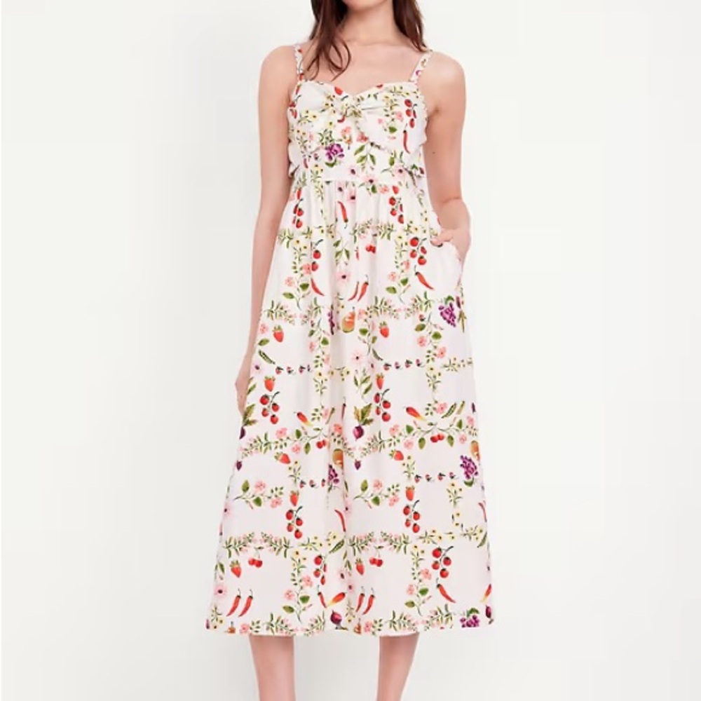 Old Navy Summer Midi Fit& Flare  dress tie front XS NWOT